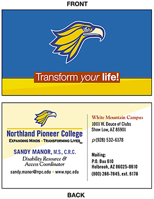 sample front and back of NPC business card