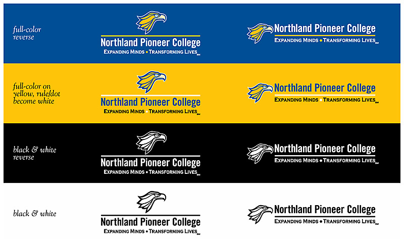 Variations of the NPC logo on different color backgrounds.