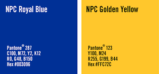 swatch showing the two NPC colors, royal blue and golden yellow