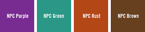 NPC secondary colors, purple, green, rust, brown